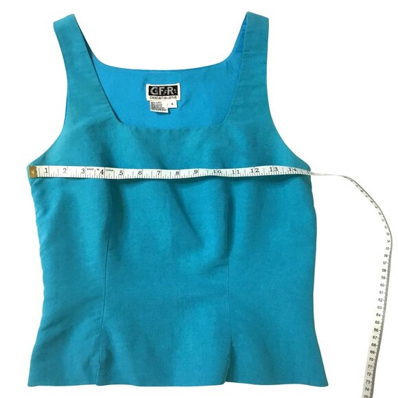 CHRISTIAN FRANCIS ROTH Vintage Women Turquoise Linen Tank Top Boho Sleeveless 4 - Picture 5 of 6